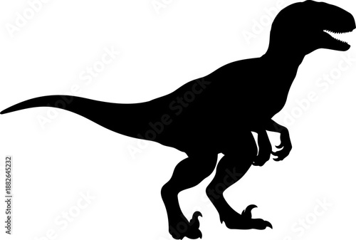 Deinonychus dinosaur silhouette, a fierce bipedal theropod roaring with sharp claws.