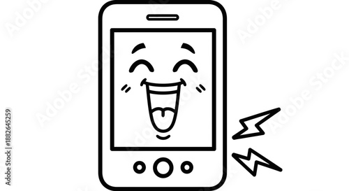 A vector graphic of a smiling mobile phone with a lightning bolt