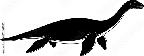 Detailed plesiosaurus marine reptile illustration, an aquatic predator swimming gracefully.