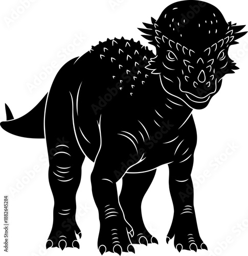 Detailed stygimoloch dinosaur silhouette, front-facing vector illustration of a pachycephalosaurid.