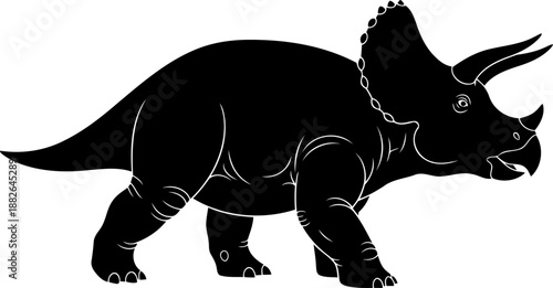 Detailed triceratops dinosaur vector illustration, a three-horned ceratopsian walking.