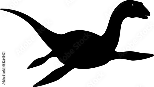 Elasmosaurus marine reptile silhouette, a long-necked aquatic creature swimming gracefully.