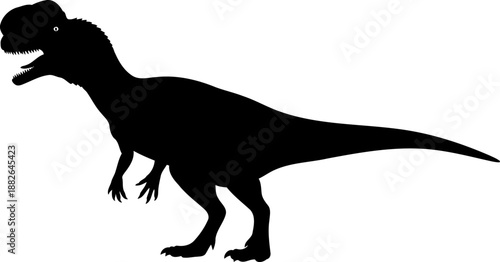 Fierce allosaurus dinosaur silhouette roaring, detailed vector illustration of a prehistoric carnivore.