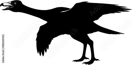 Gastornis prehistoric bird silhouette, a large flightless avian predator with open beak.