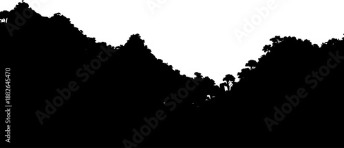 Forest hills landscape silhouette, depicting dense woodland and undulating terrain.
