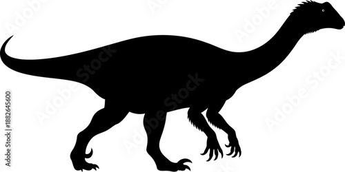 Iguanodon dinosaur silhouette, a detailed herbivore walking with bipedal characteristics.