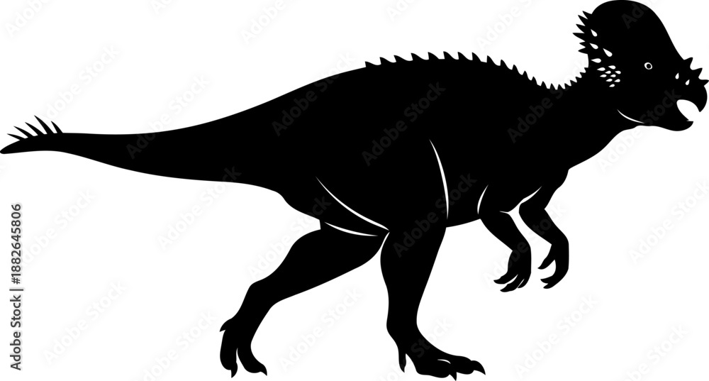 Fototapeta premium Pachycephalosaurus dinosaur silhouette, a detailed herbivore walking with its domed head.