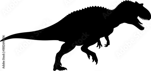 Powerful allosaurus dinosaur silhouette standing with open mouth, detailed vector illustration.