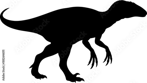 Powerful giganotosaurus dinosaur silhouette, detailed vector illustration of a massive theropod.