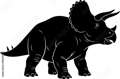 Powerful triceratops dinosaur silhouette, a three-horned ceratopsian walking in profile.
