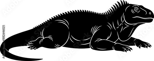 Predatory mosasaurus marine reptile, resting with a long body and powerful flippers, detailed vector illustration.
