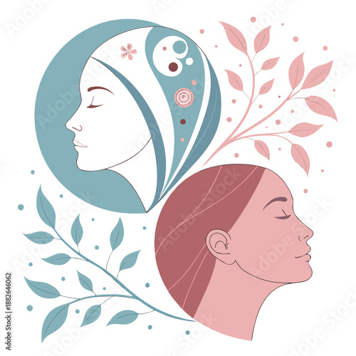 Mental Health Awareness and Well-being Concept with Calm Abstract Shapes and Serene Colors, Vector Illustration on White Background