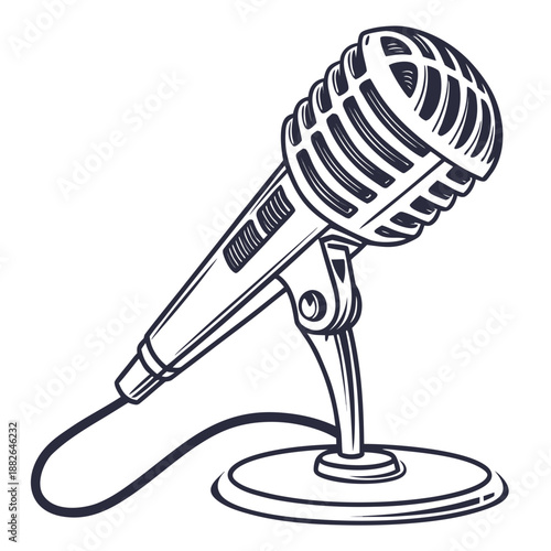 Professional Podcast Microphone Isolated on White Background for Audio Broadcast and Recording