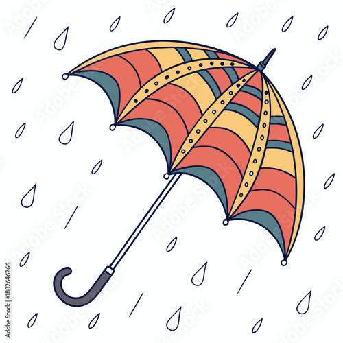 Open Rain Umbrella Perspective View Product Mockup on White Background, Minimalist Weather Accessory Design