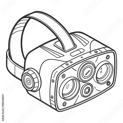 Futuristic VR headset concept on a clean white background, exploring virtual reality technology and immersive experiences