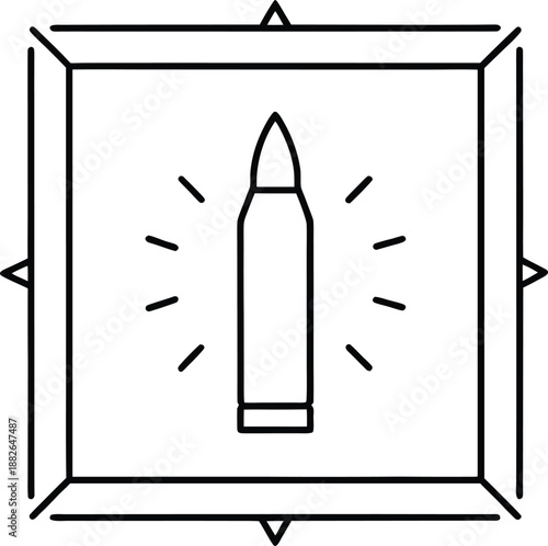 Bullet Cartridge Line Icon in Ornate Square Frame with Glow Lines.