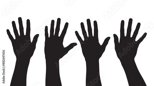 Raised Hands Silhouette in Dramatic Gesture with High Contrast Lighting on White Background for Social Media