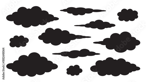 Cloud Silhouettes Collection in Dark Gray on White Background for Weather Design
