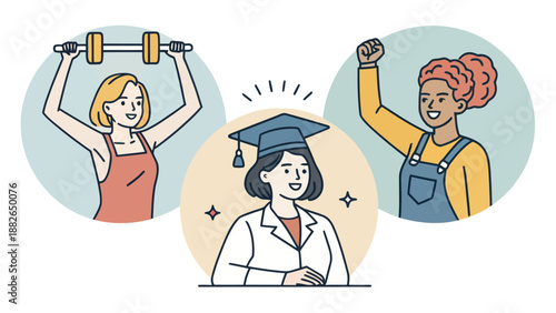 Minimalist Line Art Doodle Icons for Feminism and Female Rights, Creative Hand-Drawn Set for Women's Advocacy and Sisterhood