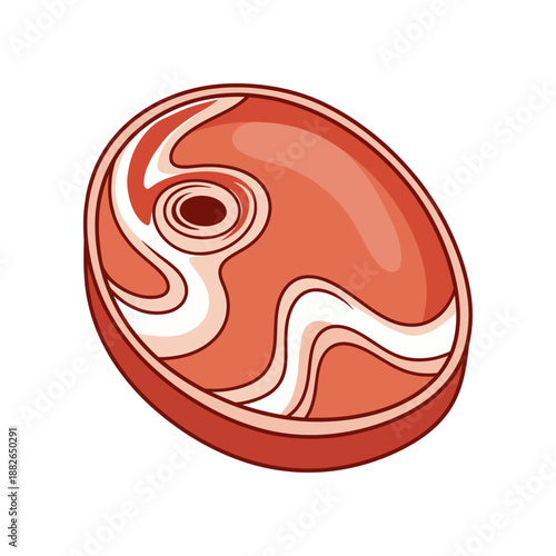 Raw Beef Steak Cut Vector Illustration. Fresh Raw Meat Steak Cross Section Flat Vector. Raw Beef Steak Slice Isolated on Transparent Background Vector.