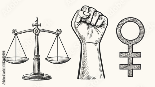 Artistic Hand Sketched Collage of Feminine Symbols and Motivational Icons for Social Media Content