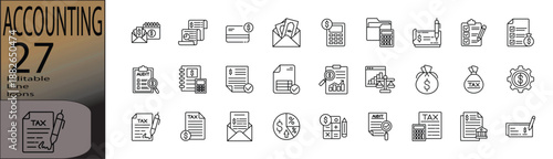 Accounting line editable icon set. Editable stroke. Vector illustration.