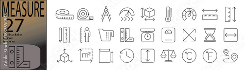 Measure line editable icon set. Editable stroke. Vector illustration.