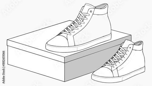 Sneakers with shoe box line illustration for footwear, fashion and retail concepts

