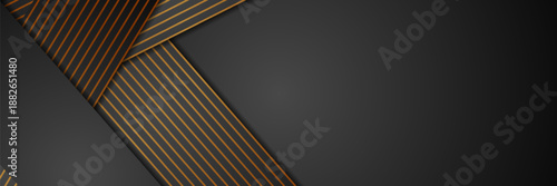 Black abstract corporate banner with bronze lines. Vector background