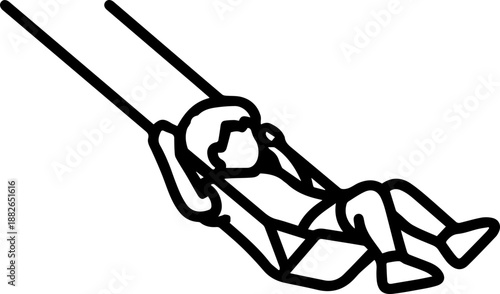Simple Line Art Illustration of a Child Happily Swinging, depicting childhood joy, play, and recreation.