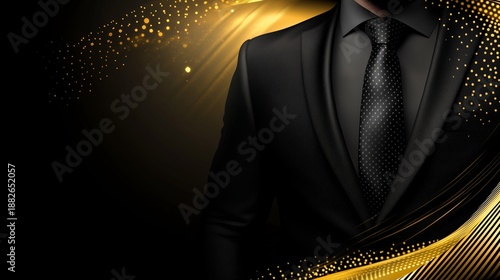 Businessman In Black Suit With Gold Accents On Dark Background