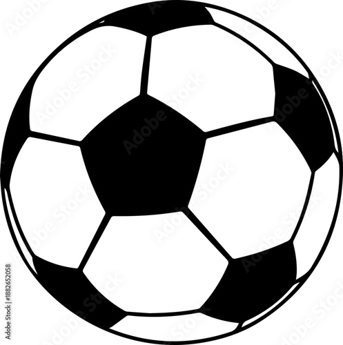 Classic close-up black and white soccer ball outline, perfect for sports themes, game invitations, or coloring activities for children.