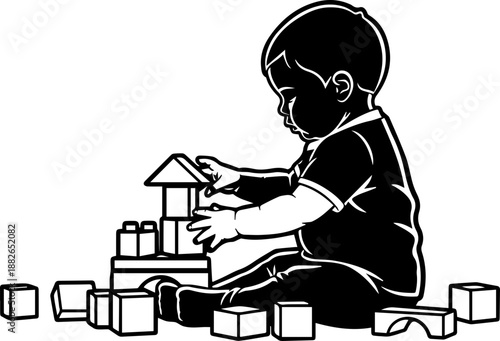 Baby Playing with Building Blocks - Early Childhood Development and Creative Play Illustration