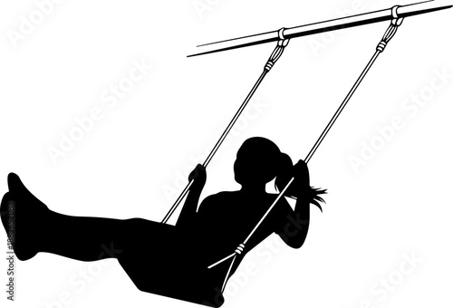 Joyful Girl on a Swing Silhouette Illustration with Ponytail - Playful Childhood Freedom