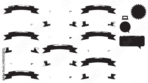 Black Grunge Brush Stroke Elements with Distressed Texture and Vintage Mood for Graphic Design