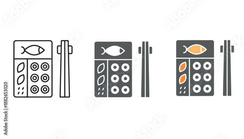 A set of sushi refrigerator magnets in different design styles and colors