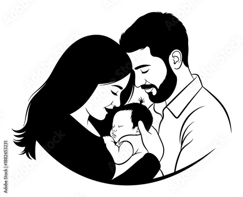 Happy Adoptive Family - Vector Illustration