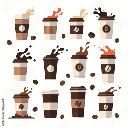 Coffee Cup Splashes & Beans - Dynamic Beverage Icons Set