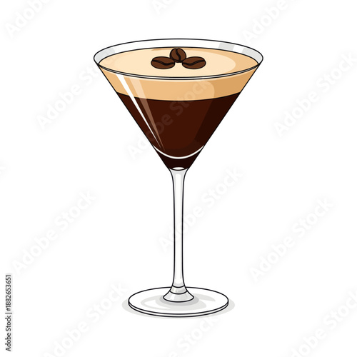 Espresso Martini Cocktail with Coffee Beans Garnish in Martini Glass