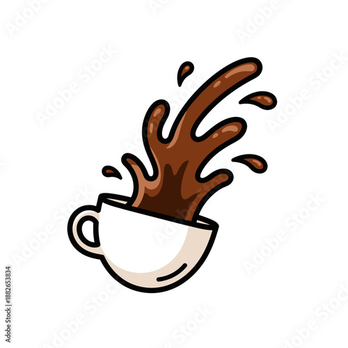 Spilled Coffee Splash from White Cup, Dynamic Liquid Motion