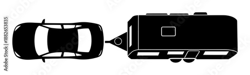 Car with Trailer Outline - Minimalist Vector