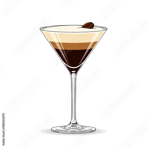 Espresso Martini Cocktail in Glass with Coffee Bean Garnish