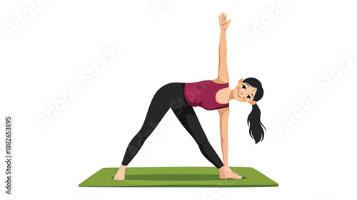 Woman practicing yoga pose illustration for balance, flexibility and wellness
