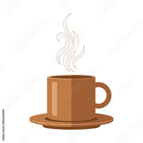 Steaming Coffee Cup on Saucer - Hot Beverage Aroma, Morning Refreshment