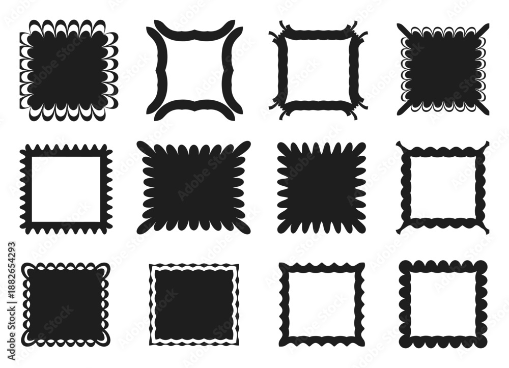 Obraz premium Retro Wavy Frames - Scallop Borders, Groovy 70s Style Vector