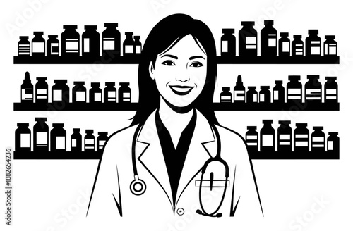 Happy Pharmacist - Healthcare Professional Vector Illustration