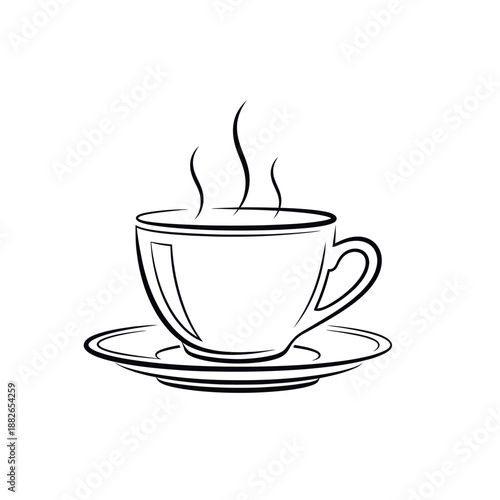 Steaming Coffee Cup Icon Line Art Illustration on White Background