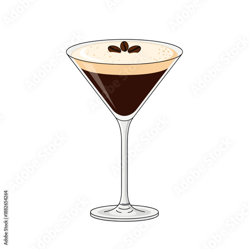 Espresso Martini Cocktail with Coffee Beans Garnish Isolated on White Background