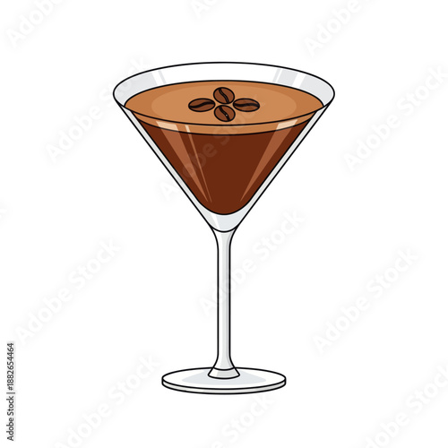 Espresso Martini Cocktail with Coffee Beans in Martini Glass