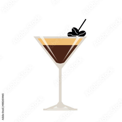 Espresso Martini Cocktail Drink with Coffee Beans Garnish on White Background